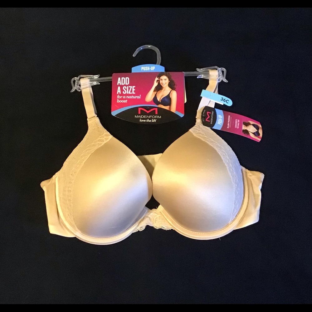 Maidenform Push Up Bra 36C Nude Color With Lace Detail